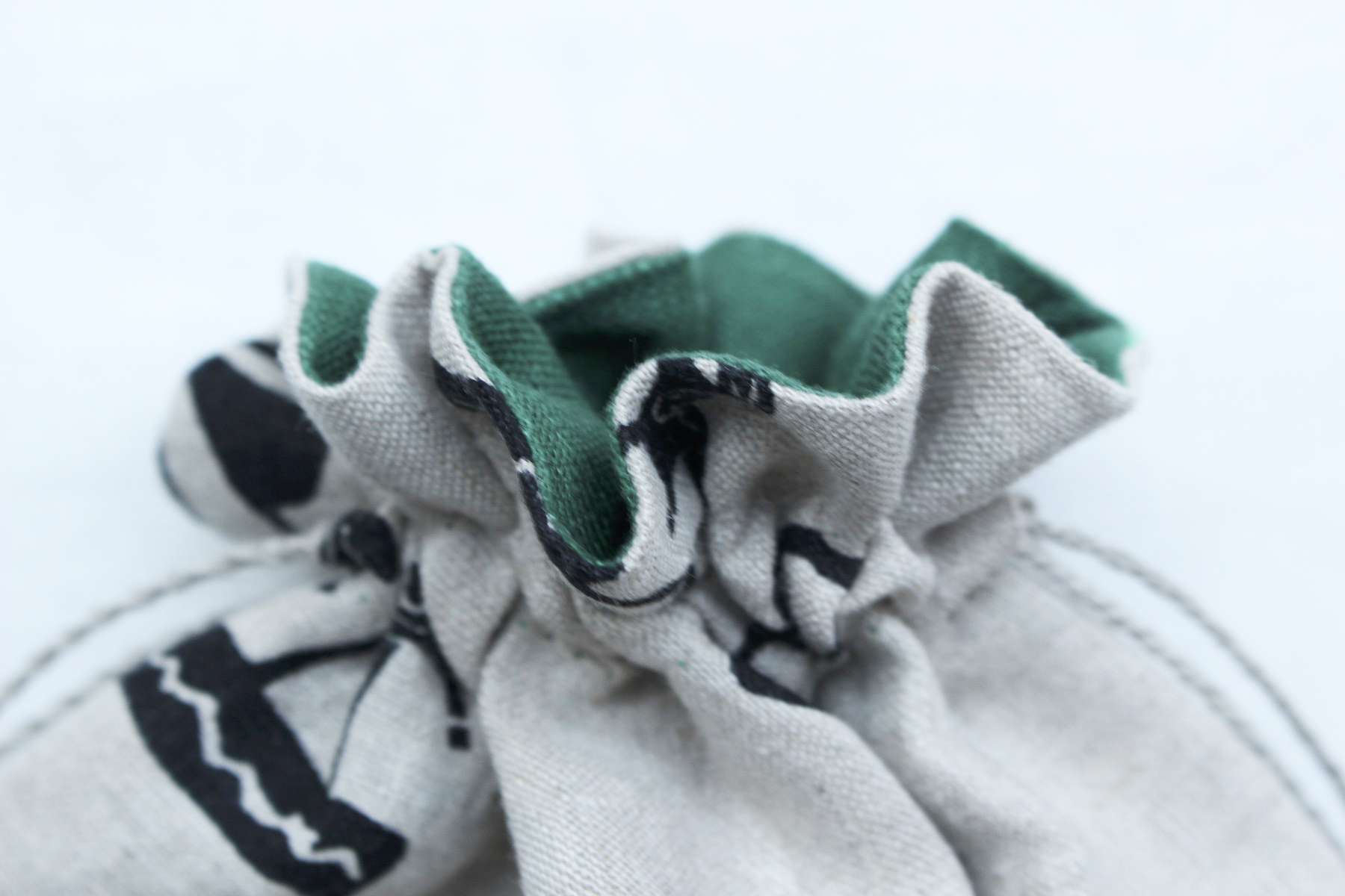 リネンプリント回転木馬で作る巾着セット